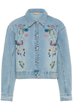 Load image into Gallery viewer, CULTURE <BR>
Embroidered Denim Bomber Jacket <BR>
Denim <BR>
