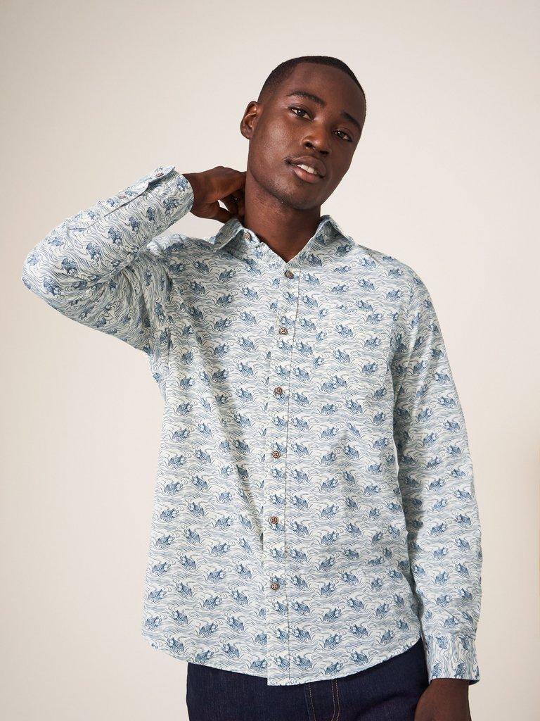 WHITE STUFF <BR>
Duck Shirt <BR>
Natural White & denim blue or dark navy print <BR>