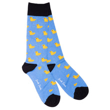Load image into Gallery viewer, SWOLA PANDA &lt;BR&gt;Men&#39;s Bamboo Duck Socks &lt;BR&gt;Blue &amp; Yellow &lt;BR&gt;
