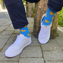 Load image into Gallery viewer, SWOLA PANDA &lt;BR&gt;Men&#39;s Bamboo Duck Socks &lt;BR&gt;Blue &amp; Yellow &lt;BR&gt;
