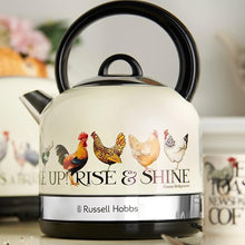 Load image into Gallery viewer, EMMA BRIDGEWATER &lt;BR&gt;
Rise &amp; Shine Kettle &lt;BR&gt;
Hen motif on cream &lt;BR&gt;

