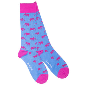 SWOLE PANDA <BR>
Men’s Elephant Bamboo Socks <BR>
Blue & Pink <BR>