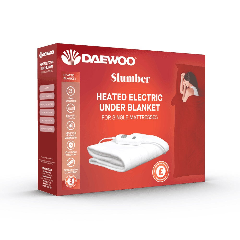 DAEWOO <BR>
Heated Electrical Under Blanket <BR>
Available in Single, Double & King <BR>