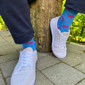 SWOLE PANDA <BR>
Men’s Elephant Bamboo Socks <BR>
Blue & Pink <BR>