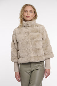 RINO & PELLE <BR>
Feline Faux Fur Jacket with knitted sleeves <BR>
Birch <BR>