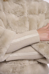 RINO & PELLE <BR>
Feline Faux Fur Jacket with knitted sleeves <BR>
Birch <BR>