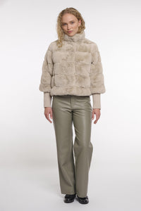 RINO & PELLE <BR>
Feline Faux Fur Jacket with knitted sleeves <BR>
Birch <BR>