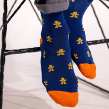 Load image into Gallery viewer, SWOLE PANDA &lt;BR&gt;
Men’s Gingerbead Men Bamboo Socks &lt;BR&gt;
Blue&lt;BR&gt;
