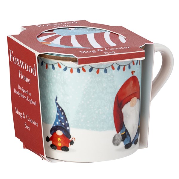 DAVID MASON DESIGNS <BR>
Foxwood Home Christmas Gonk Mug and Coaster Set <BR>