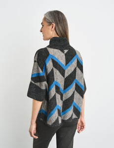 GERRY WEBER <BR>
Short sleeve jumper, chevron design, wool mix <BR>
Grey & Blue <BR>