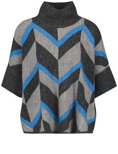 GERRY WEBER <BR>
Short sleeve jumper, chevron design, wool mix <BR>
Grey & Blue <BR>