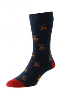 HJ SOCKS <BR>
Stag Motif Men’s Socks <BR>
Navy <BR>