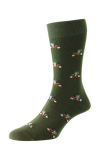 HJ SOCKS <BR>
Tractor Motif  Men’s Socks <BR>
Olive or Burgundy <BR>