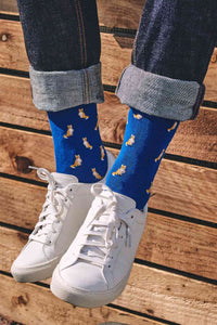 HJ SOCKS <BR>
Fox Motif Men’s Socks <BR>
Cobalt <BR>