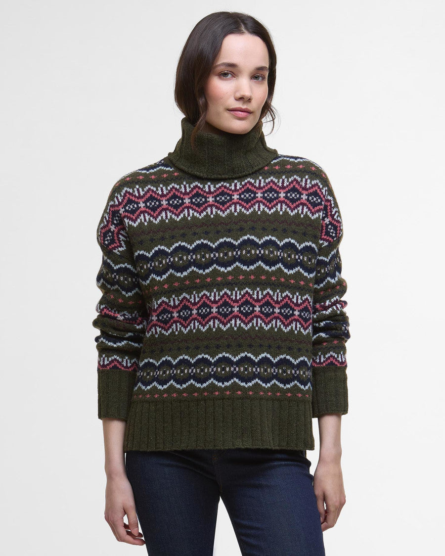BARBOUR <BR>
Helen Fairisle, Roll-Neck Jumper <BR>
Green <BR>