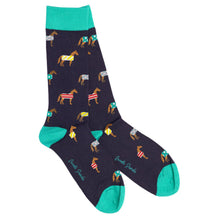 Load image into Gallery viewer, SWOLE PANDA &lt;BR&gt;
Men’s Horse Bamboo Socks &lt;BR&gt;
Navy &lt;BR&gt;
