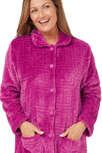 Load image into Gallery viewer, MARLON &lt;BR&gt;
Greek Key Motif Embossed Fleece Button-Through Housecoat &lt;BR&gt;
Pink or Purple &lt;BR&gt;
