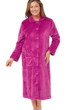 Load image into Gallery viewer, MARLON &lt;BR&gt;
Greek Key Motif Embossed Fleece Button-Through Housecoat &lt;BR&gt;
Pink or Purple &lt;BR&gt;
