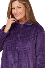 Load image into Gallery viewer, MARLON &lt;BR&gt;
Greek Key Motif Embossed Fleece Button-Through Housecoat &lt;BR&gt;
Pink or Purple &lt;BR&gt;
