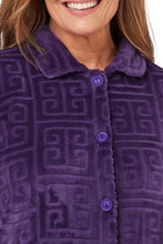 Load image into Gallery viewer, MARLON &lt;BR&gt;
Greek Key Motif Embossed Fleece Button-Through Housecoat &lt;BR&gt;
Pink or Purple &lt;BR&gt;
