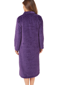 MARLON <BR>
Greek Key Motif Embossed Fleece Button-Through Housecoat <BR>
Pink or Purple <BR>