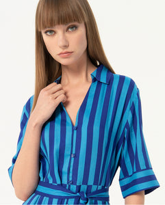 SURKANA <BR>
Striped satin shirt dress <BR>
Blue <BR>