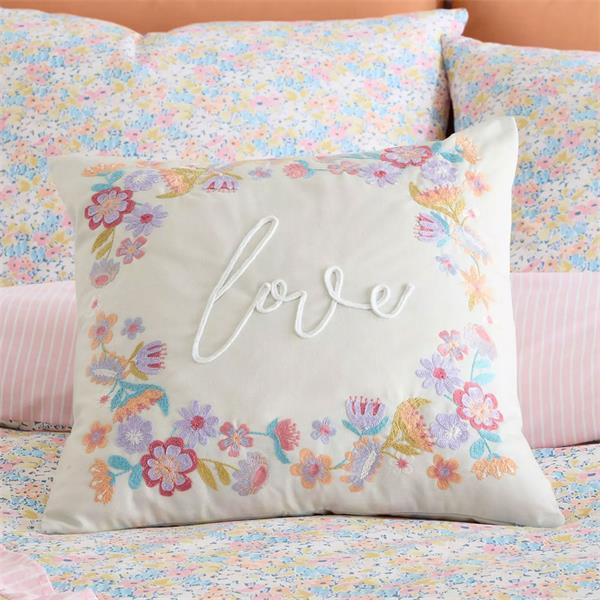 CATHERINE LANSFIELD <BR>
Love Embroidered Filled Cushion 45x45 <BR>
Cream Ground <BR>