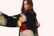 Load image into Gallery viewer, POWDER &lt;BR&gt;
Mid-Length Kimono, Opulant Florals &lt;BR&gt;
Chocolate &lt;BR&gt;
