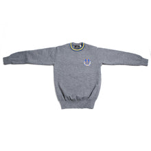 Load image into Gallery viewer, MARIST &lt;BR&gt;
Round Neck Jumper &lt;BR&gt;
Crested Grey with trim of yellow &amp; royal &lt;BR&gt;
