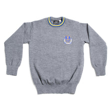 Load image into Gallery viewer, MARIST &lt;BR&gt;
Round Neck Jumper &lt;BR&gt;
Crested Grey with trim of yellow &amp; royal &lt;BR&gt;
