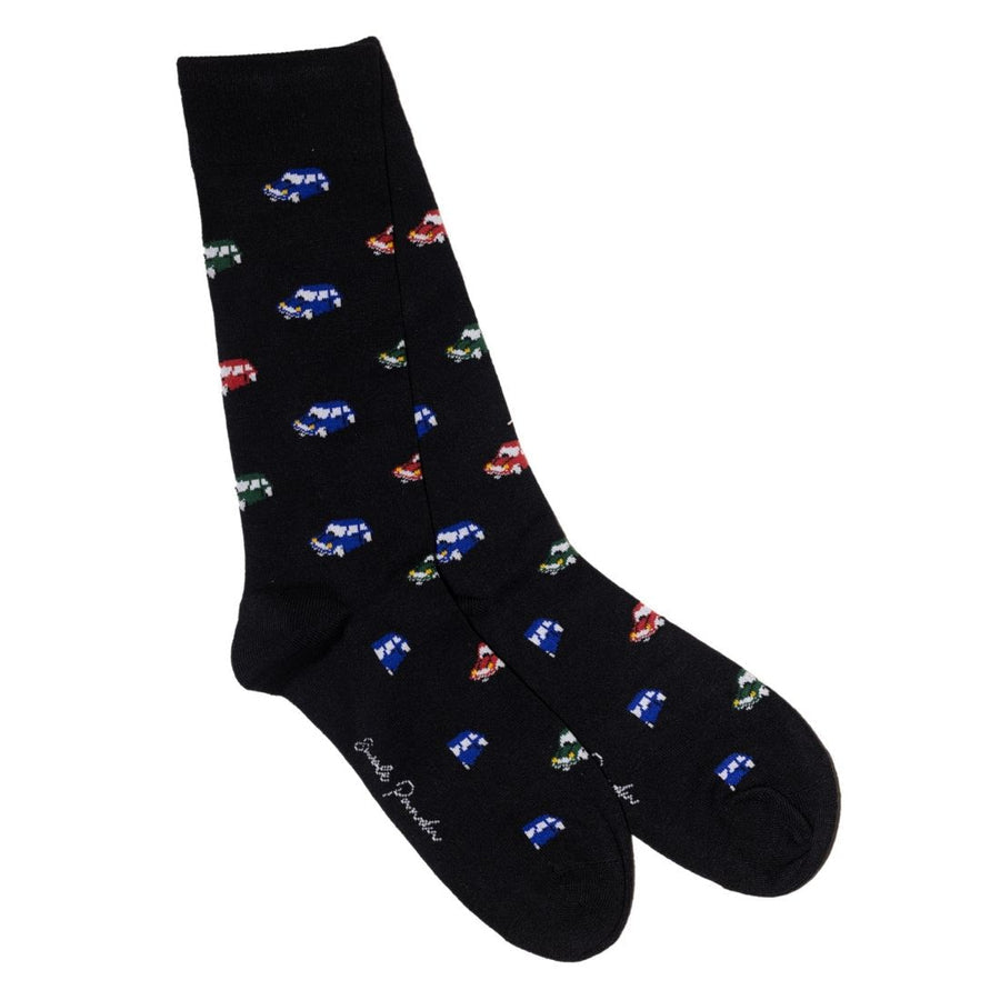 SWOLE PANDA <BR>
Men’s Mini Car Bamboo Socks <BR>
Black <BR>
