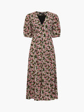 Load image into Gallery viewer, FRENCH CONNECTION <BR>
Molly Puff Sleeve Tea Dress <BR>
Black &amp; Pink Floral Design <BR>
