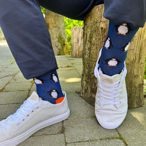 SWOLE PANDA <BR>
Men’s Penguin Bamboo Socks <BR>
Navy <BR>
