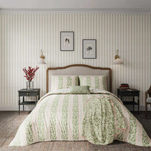 Load image into Gallery viewer, HELENA SPRINGFIELD &lt;BR&gt;
Oak Stripe Duvet Cover Set &lt;BR&gt;
Green/Pink &lt;BR&gt;
