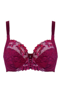 POUR MOI <BR>
Sofia Lace Embroidered, Under Wire, Side Support Bra <BR>
Berry <BR>