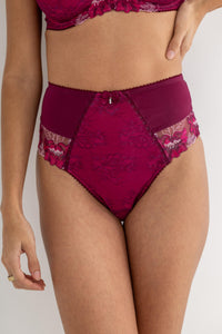 POUR MOI <BR>
Sofia Lace Embroidered Deep Brief <BR>
Berry <BR>