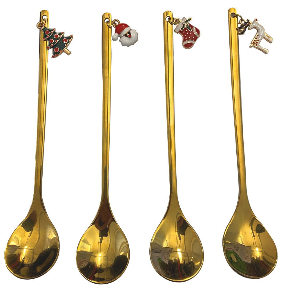 EDDINGTONS <BR>
Set of 4, Festive Charm Party Spoons <BR>
Gold <BR>