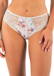 FANTASIE <BR>
Pippa Brief <BR>
White with pink roses, Raspberry <BR>