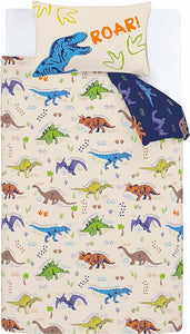 CATHERINE CLANSFIELD <BR>
Prehistoric Dinosaurs Reversible Duvet Cover Set <BR>
Natural <BR>