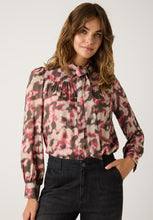 Load image into Gallery viewer, MORE &amp; MORE &lt;BR&gt;
Pussy bow blouse with watercolor print&lt;BR&gt;
Multi &lt;BR&gt;
