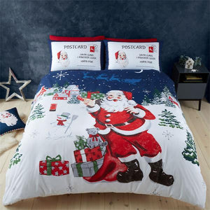 CATHERINE LANSFIELD <BR>
Retro Father Christmas Duvet Set <BR>
Navy, White <BR>