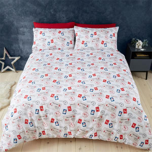 CATHERINE LANSFIELD <BR>
Retro Father Christmas Duvet Set <BR>
Navy, White <BR>