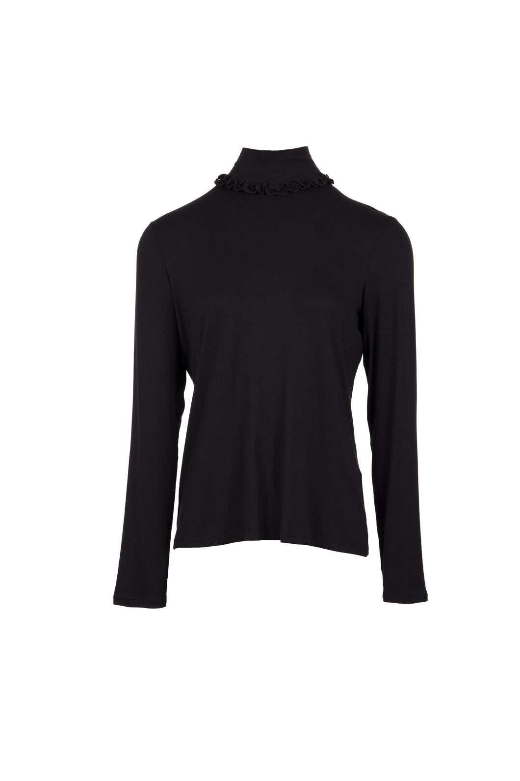 PERUZZI <BR>
Ruffle Neck Layering French Polo <BR>
Black <BR>
