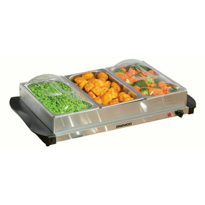 DAEWOO <BR>
Electric Buffet Server and Plate Warmer 3 x 1.5 L <BR>
Silver <BR>
