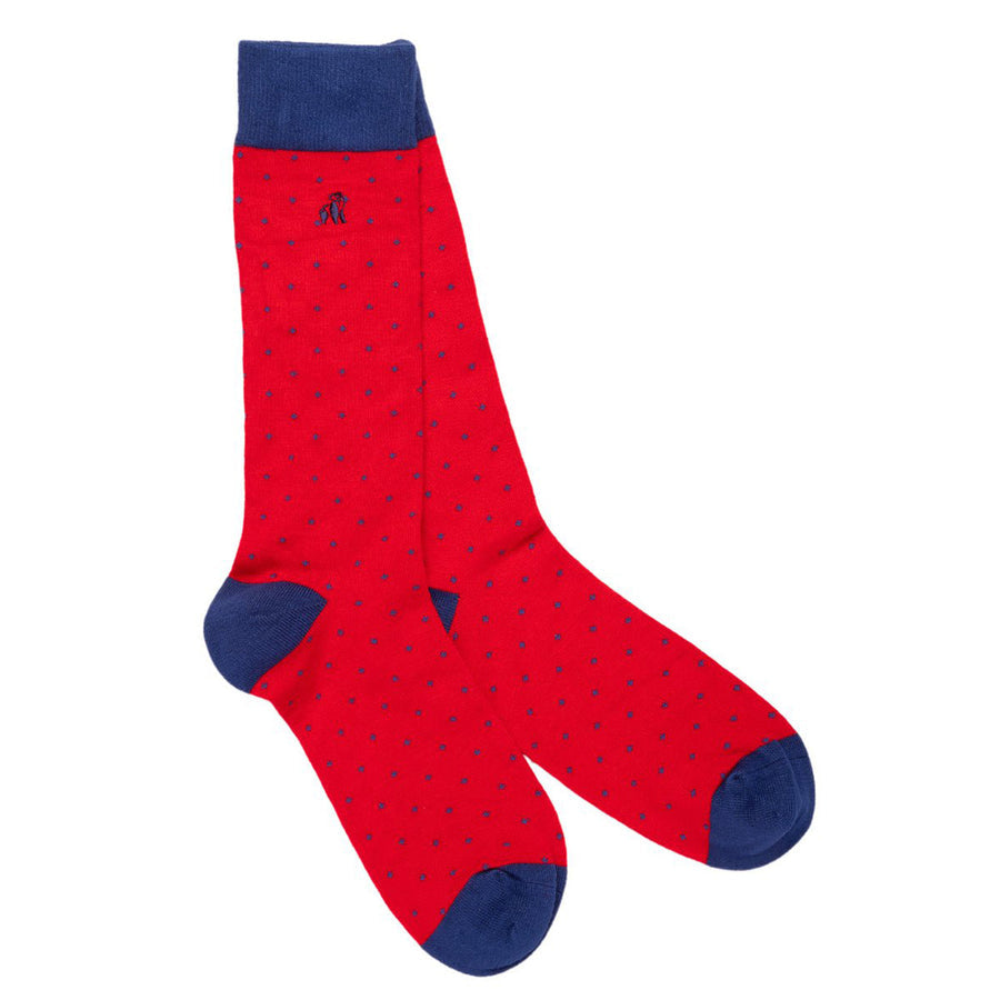 SWOLE PANDA <BR>
Mens Spotted Bamboo Socks <BR>
Red <BR>