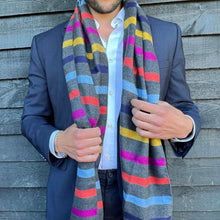 Load image into Gallery viewer, SWOLE PANDA &lt;BR&gt;
Men’s Bamboo Scarf &lt;BR&gt;
Grey Multi Stripe &lt;BR&gt;

