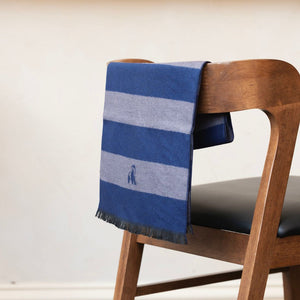 SWOLE PANDA <BR>
Men’s Stripe Bamboo Scarf <BR>
Grey & Blue<BR>