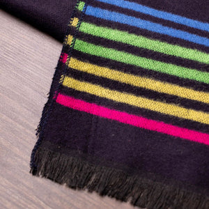 SWOLE PANDA <BR>
Men’s Fine Stripe Bamboo Scarf <BR>
Black Multi Stripe <BR>