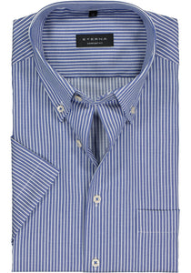 ETERNA <BR>
Modern Fit Stripeed Short Sleeve Shirt <BR>
Blue stripe <BR>