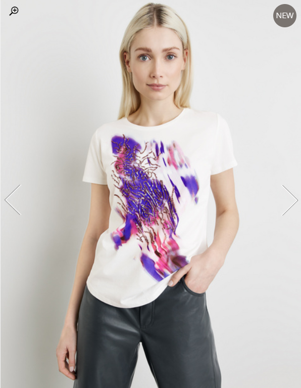 TAIFUN<BR>
T-Shirt with Print and Sequins<BR>
White<BR>